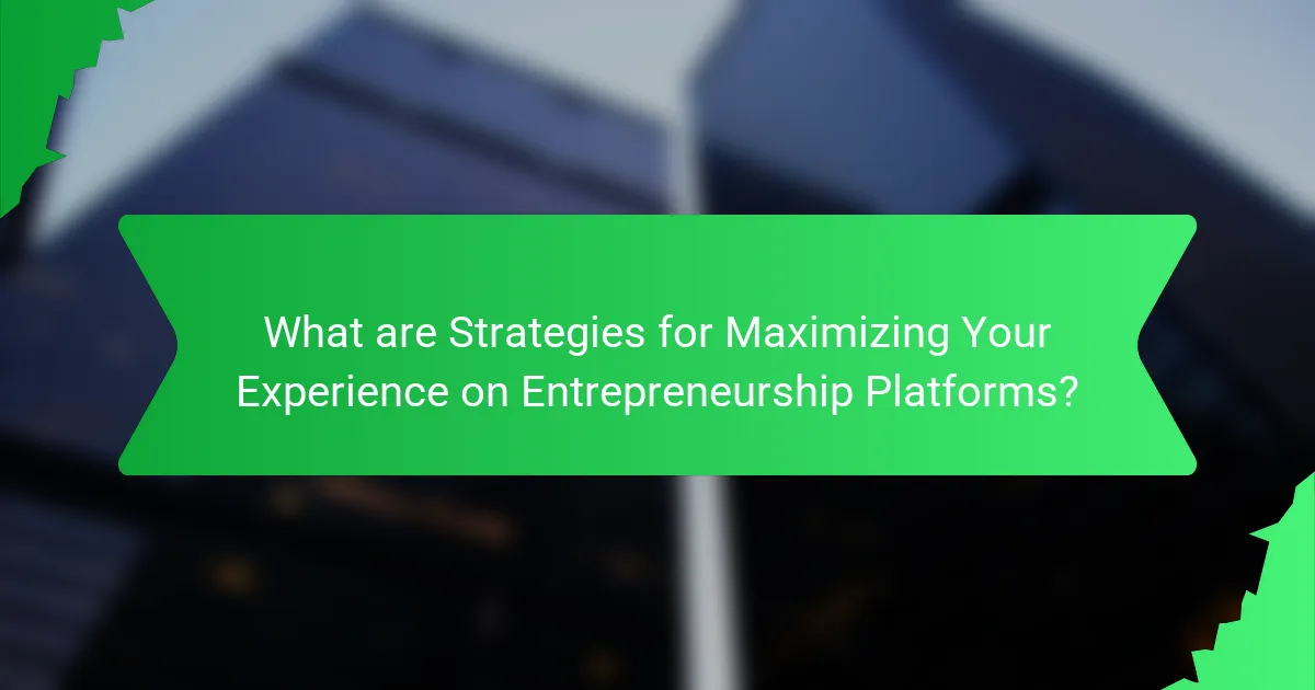 What are Strategies for Maximizing Your Experience on Entrepreneurship Platforms?